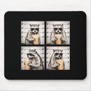 Mousepad Guaxinim bebendo café gelado foto engraçada de ani