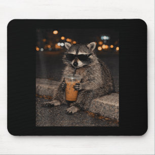 Mousepad Guaxinim bebendo café gelado meme engraçado de ani