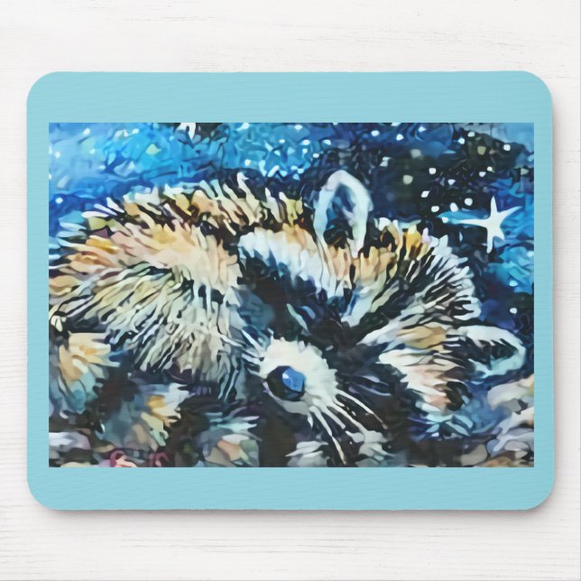 Mousepad Guaxinim dormindo céu noturno (Frente)