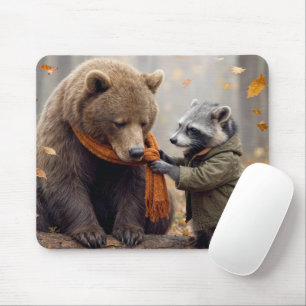 Mousepad Guaxinim e Urso na Floresta de Outono