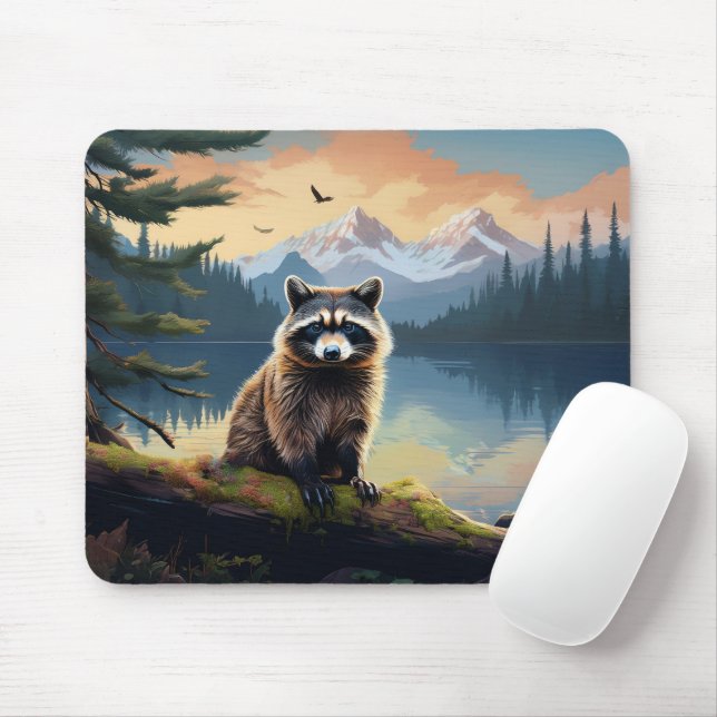 Mousepad Guaxinim em um Lago da Floresta (Com mouse)
