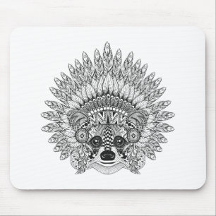 Mousepad Guaxinim no Doodle emplumado da capota da guerra