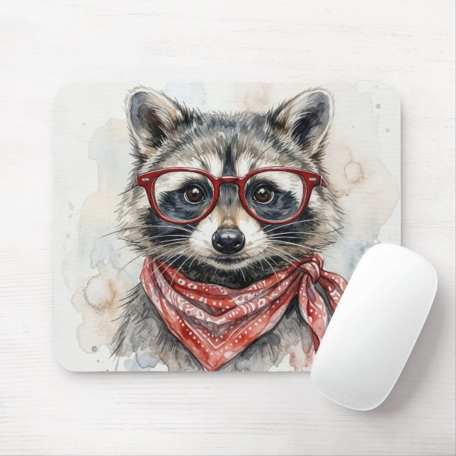 Mousepad Guaxinim Usando Óculos Vermelhos (Com mouse)