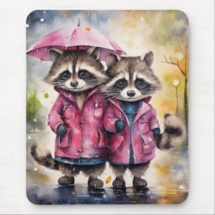 Mousepad Guaxinins Fofos na Chuva