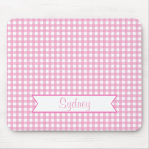 Mousepad Guingão cor-de-rosa e branco com nome feito sob