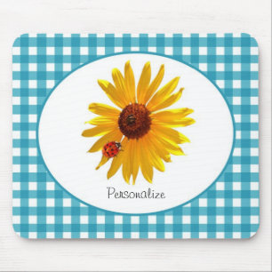 Mousepad Guingão de turquesa do girassol do joaninha com