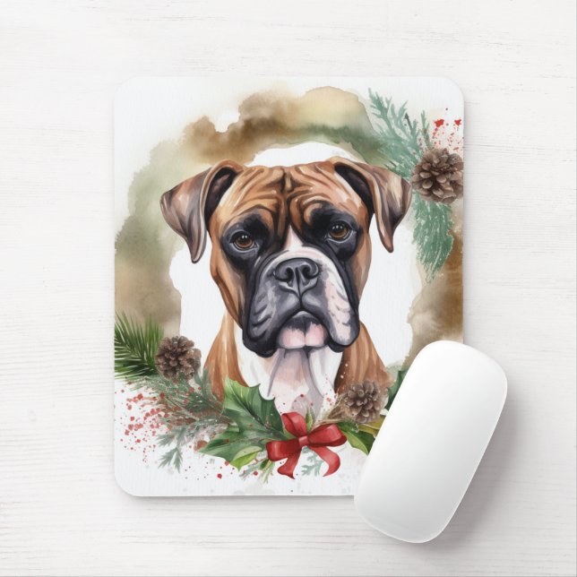 Mousepad Guirlanda de Natal do Boxer Pupila Festiva (Com mouse)