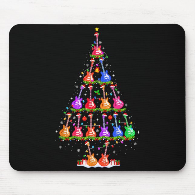 Mousepad Guitar Christmas Tree Lights Funny Xmas Pajamas Gu (Frente)