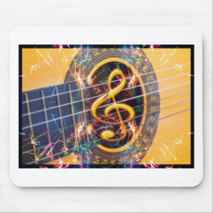 Mousepad Guitarra Acústica Psicadélica, design de folha de
