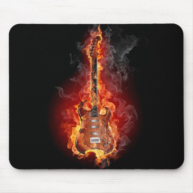 Mousepad Guitarra flamejante da rocha (Frente)