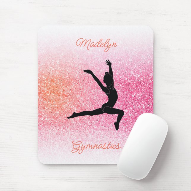 Mousepad Gymnastics Girl in Gymnast Leotard Pink Tangerine (Com mouse)