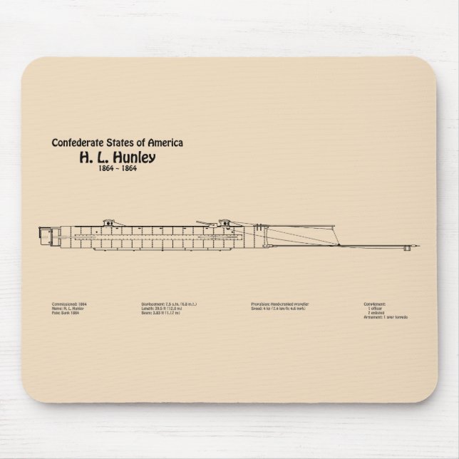 Mousepad H. L. Hunley - Planos de projeto de navio SD (Frente)