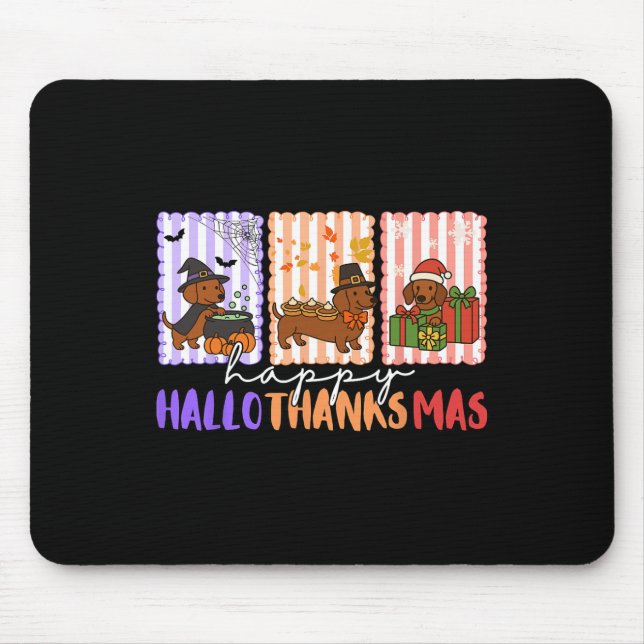 Mousepad Hallothanksmas Dachshund Halloween Ação de Graças  (Frente)