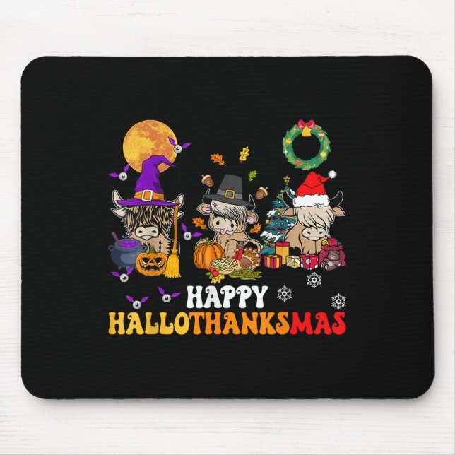 Mousepad Hallothanksmas Highland Cow Halloween Christmas Th (Frente)