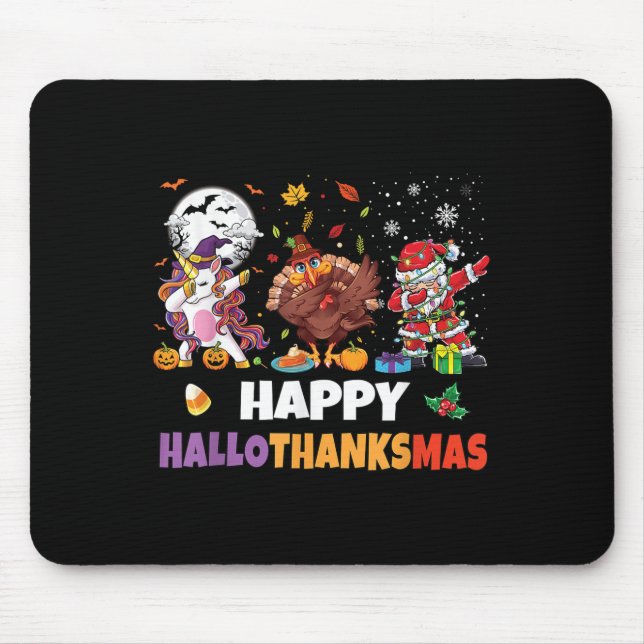 Mousepad Hallothanksmas Shirt Kids Women Men Halloween Chri (Frente)