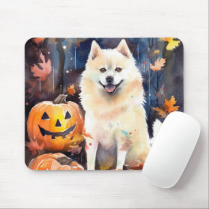 Mousepad Halloween American Akita Com Pumpkins Assustado