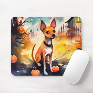 Mousepad Halloween Basenji Com Pumpkins Assustado