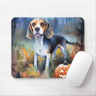 Mousepad Halloween Beagle Com Pumpkins Assustado