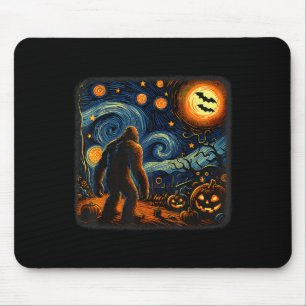 Mousepad Halloween Bigfoot Starry Night Van Gogh Sasquatch
