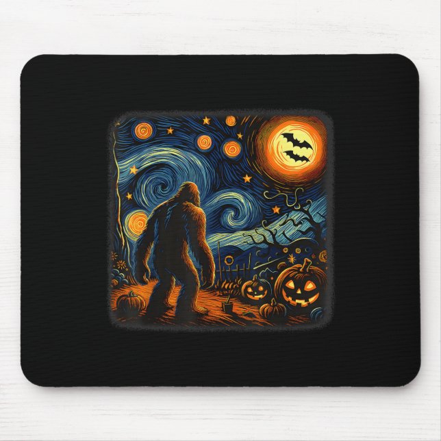 Mousepad Halloween Bigfoot Starry Night Van Gogh Sasquatch (Frente)