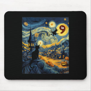 Mousepad Halloween Black Cat Comma La Starry Night Art Kama