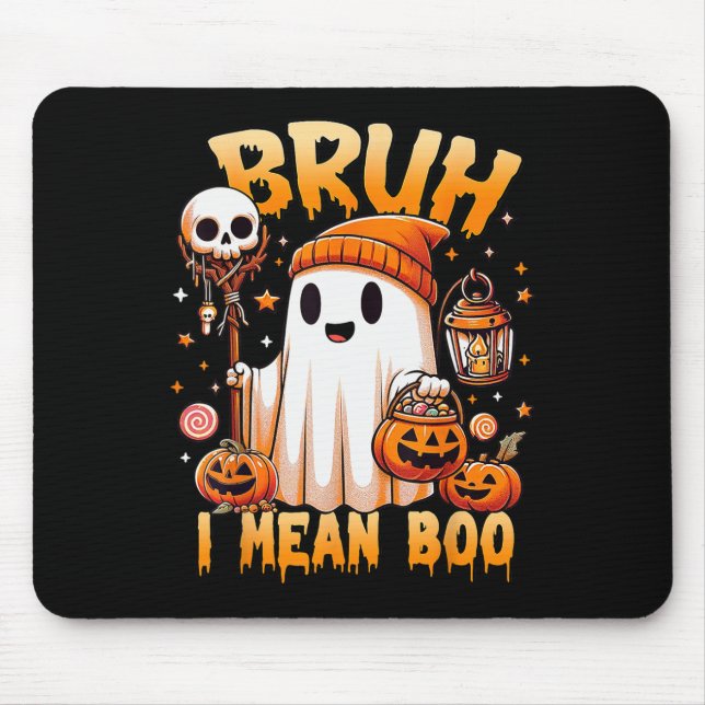 Mousepad Halloween Bruh Ghost Boo Skull Pumpkin Trick Ou Tr (Frente)