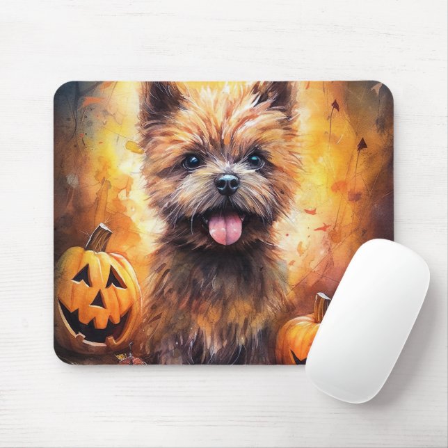 Mousepad Halloween Cairn Terrier Com Pumpkins Assustado (Com mouse)