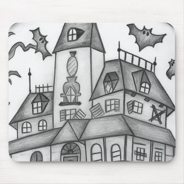 Mousepad Halloween, Casa Assombrada e Morcegos (Frente)