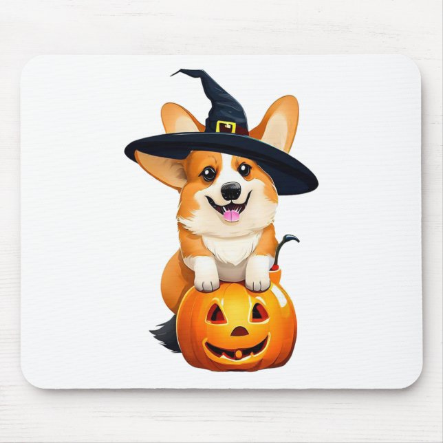 Mousepad Halloween Corgi Witch Hat (Frente)