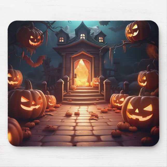 Mousepad Halloween de abóbora brilhante (Frente)