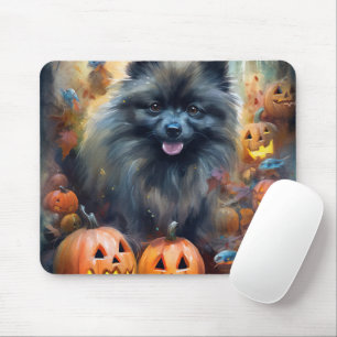 Mousepad Halloween Keeshond Com Pumpkins Assustado