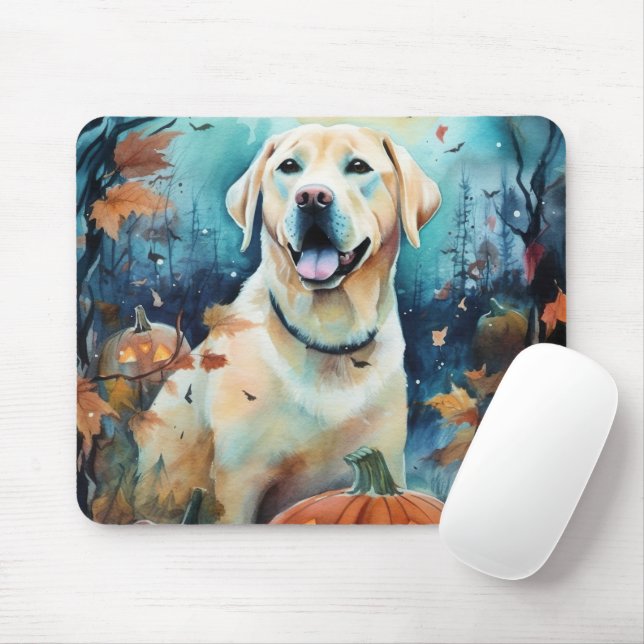 Mousepad Halloween Labrador Com Pumpkins Assustado (Com mouse)
