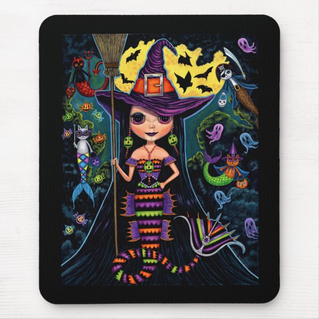 Mousepad Halloween Mermaid Witats Mercats Fantasmas Pumpkin (Frente)