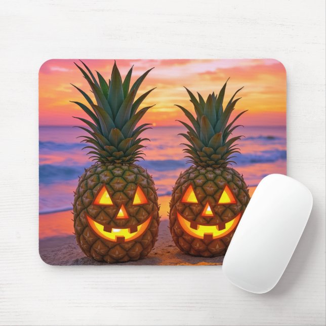 Mousepad Halloween Pineapple Jack-o-lanterns On a Beach (Com mouse)