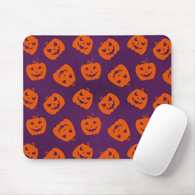 Mousepad Halloween Pumpkins sobre o padrão de fundo roxo (Com mouse)