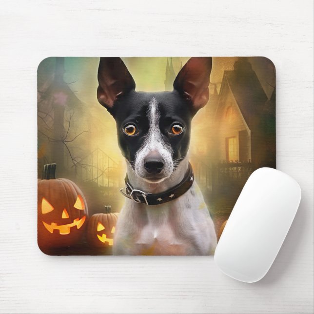 Mousepad Halloween Rat Terrier Com Pumpkins Assustado (Com mouse)