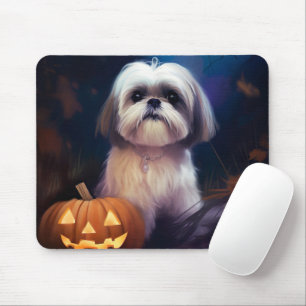 Mousepad Halloween Shih Tzu Com Pumpkins Assustado
