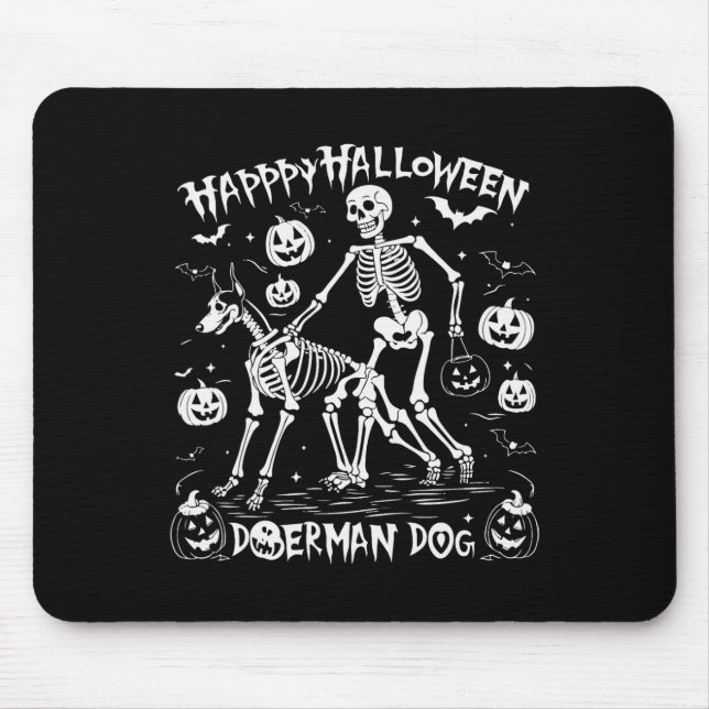 Mousepad Halloween Skeleton Walking Doberman Dog (Frente)