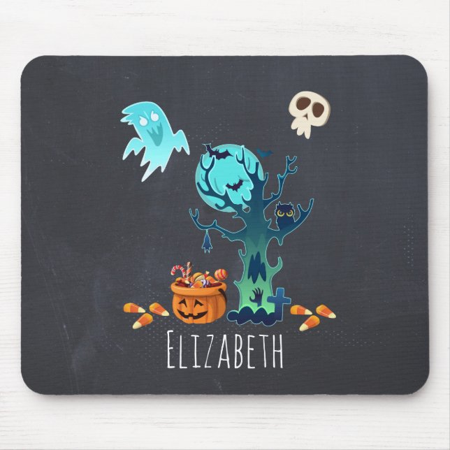 Mousepad Halloween Spooky Ghosts Bats Skulls & Candy (Frente)