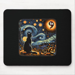 Mousepad Halloween Starry Night Black Cat Comma La Kamala 1