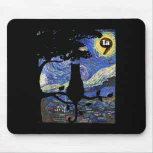 Mousepad Halloween Starry Night Cat Comma La Kamala Harris