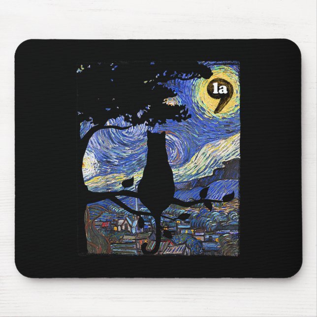 Mousepad Halloween Starry Night Cat Comma La Kamala Harris (Frente)