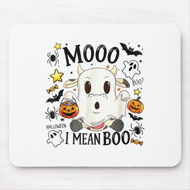 Mousepad Halloween Tee Engraçado Moo Quero Dizer Boo Cute C (Frente)