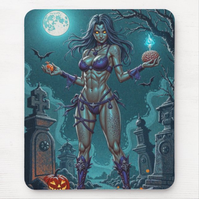Mousepad Halloween Treat ou Zombie Namorada w Cérebros (Frente)