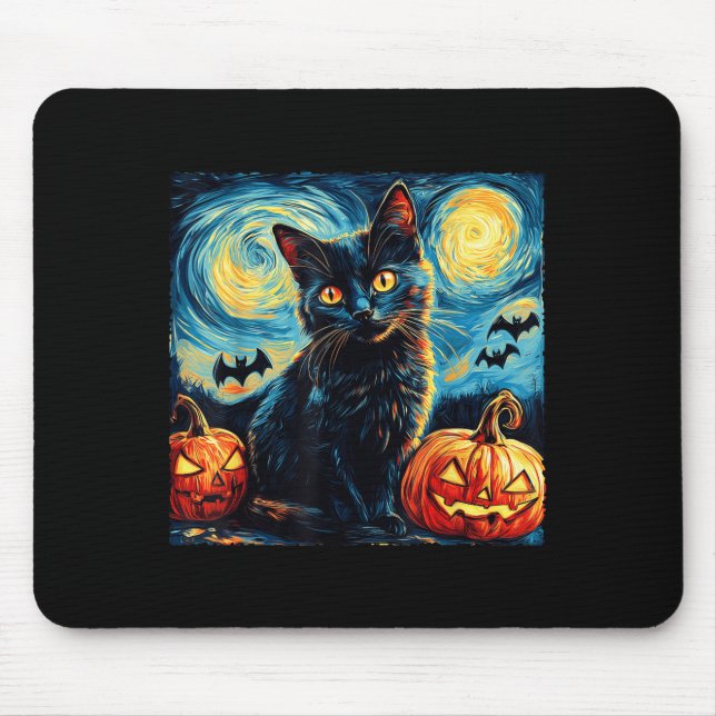 Mousepad Halloween Van Gogh Noite Estrelada Gatos Pretos Ab (Frente)