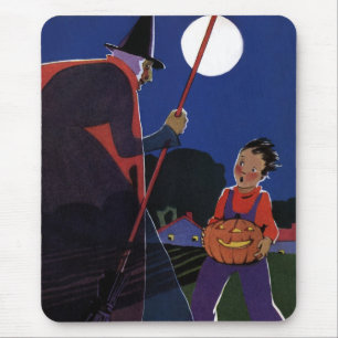 Mousepad Halloween Vintage, Bruxa Assustadora com Menino