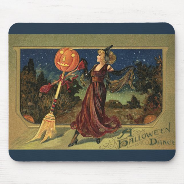 Mousepad Halloween Vintage, Bruxa Dançante Linda (Frente)