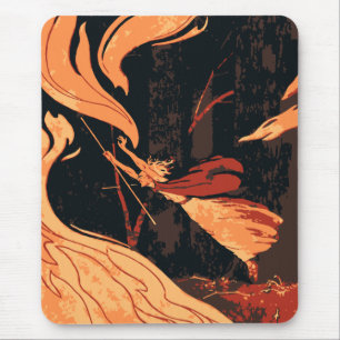 Mousepad Halloween Vintage, Bruxa Má com Fogo na Floresta