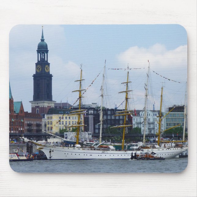 Mousepad Hamburg Harbour Hafen Michel Alemanha Schiffe (Frente)
