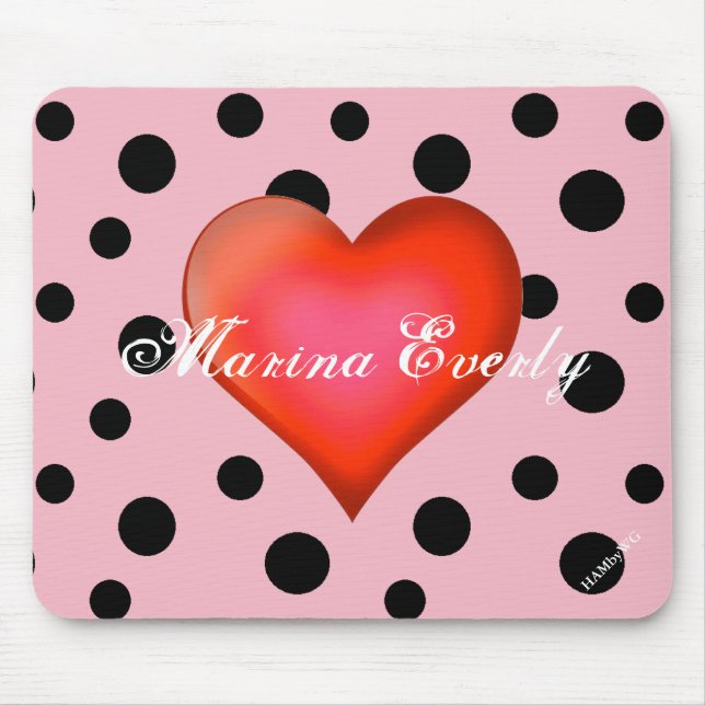 Mousepad HAMbyWG - Pad do Mouse - Bolinhas com Coração Verm (Frente)
